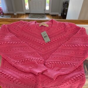 LOFT Women's Vibrant Pink Crew Neck Sweater